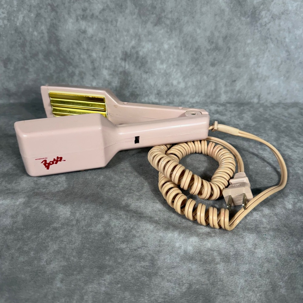 Vtg 80s Windmere Boss Hair Wave Crimper Crimp Iron Pink Gold Plates TESTED WORKS